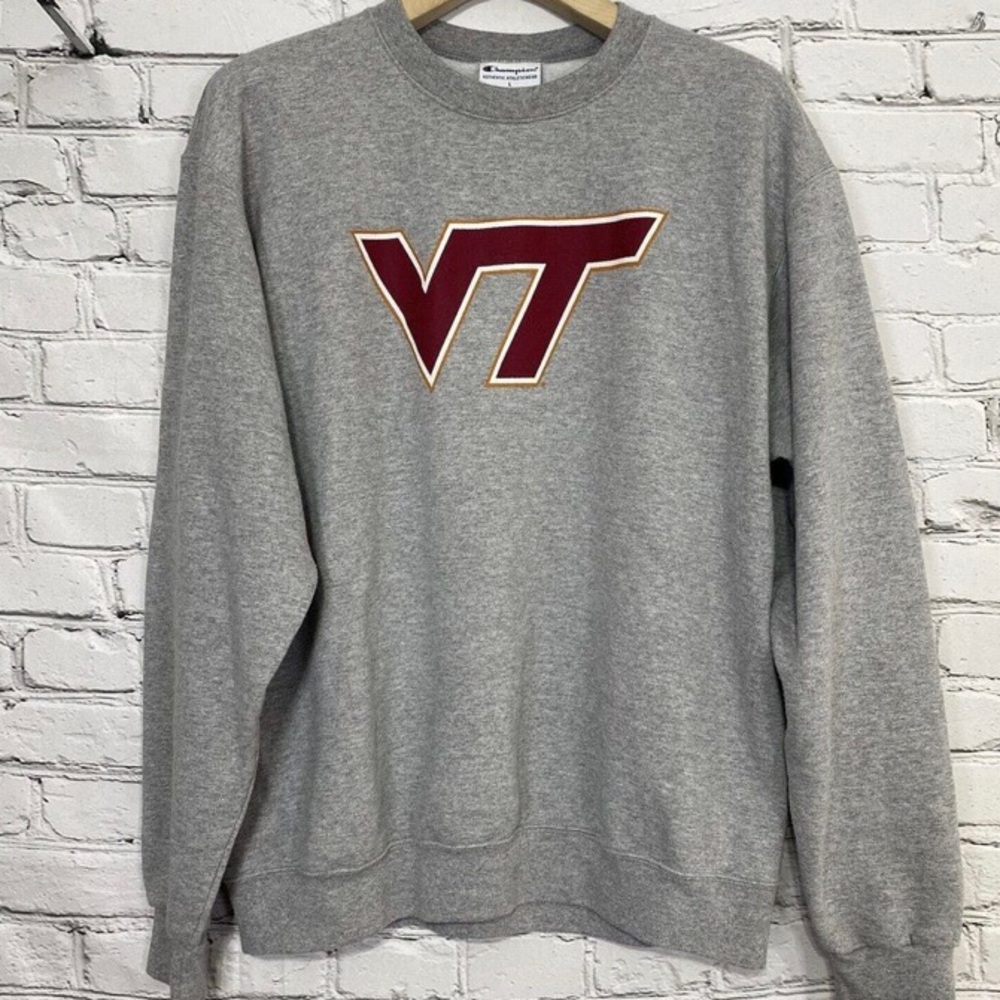 Virginia Tech Champion Sweatshirt VT Size M Gray Crew Neck Pullover Hokies ACC